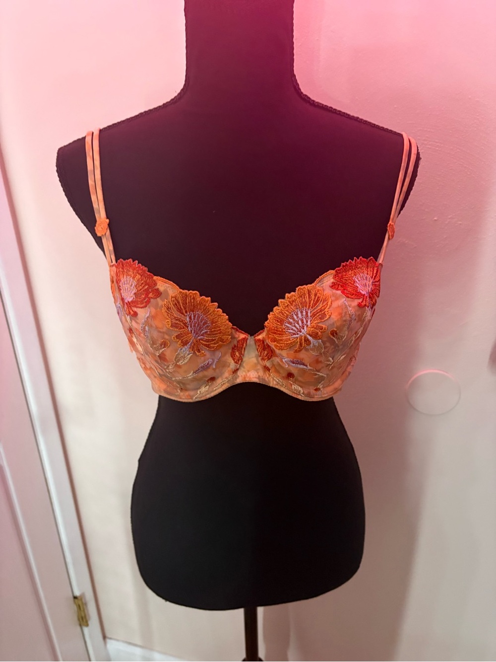Chantelle Orange Floral Embroidered Underwire Bra